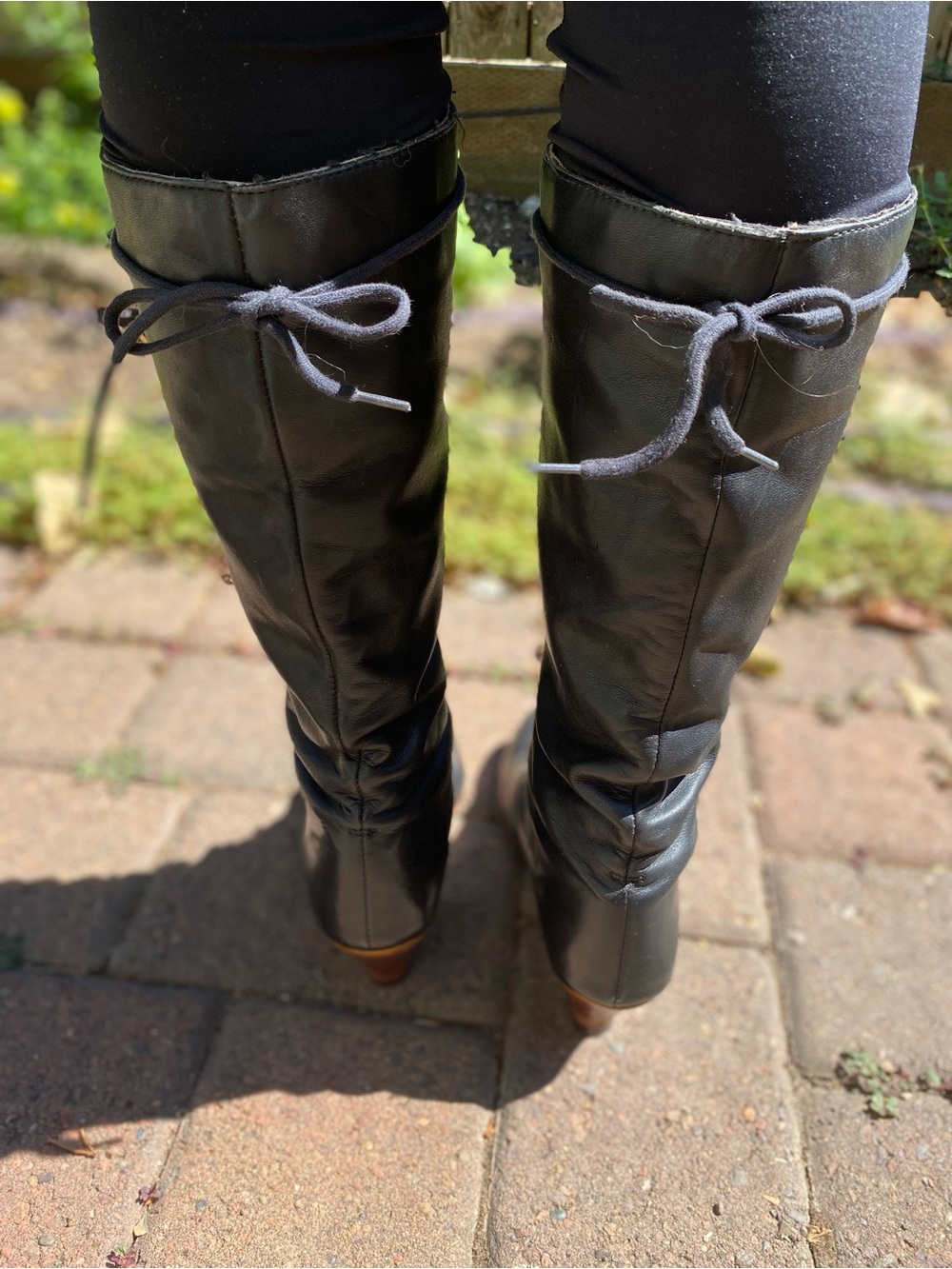 Black Lace-Up Mid-Heel Riding Boots - Women - Picture 5 of 6